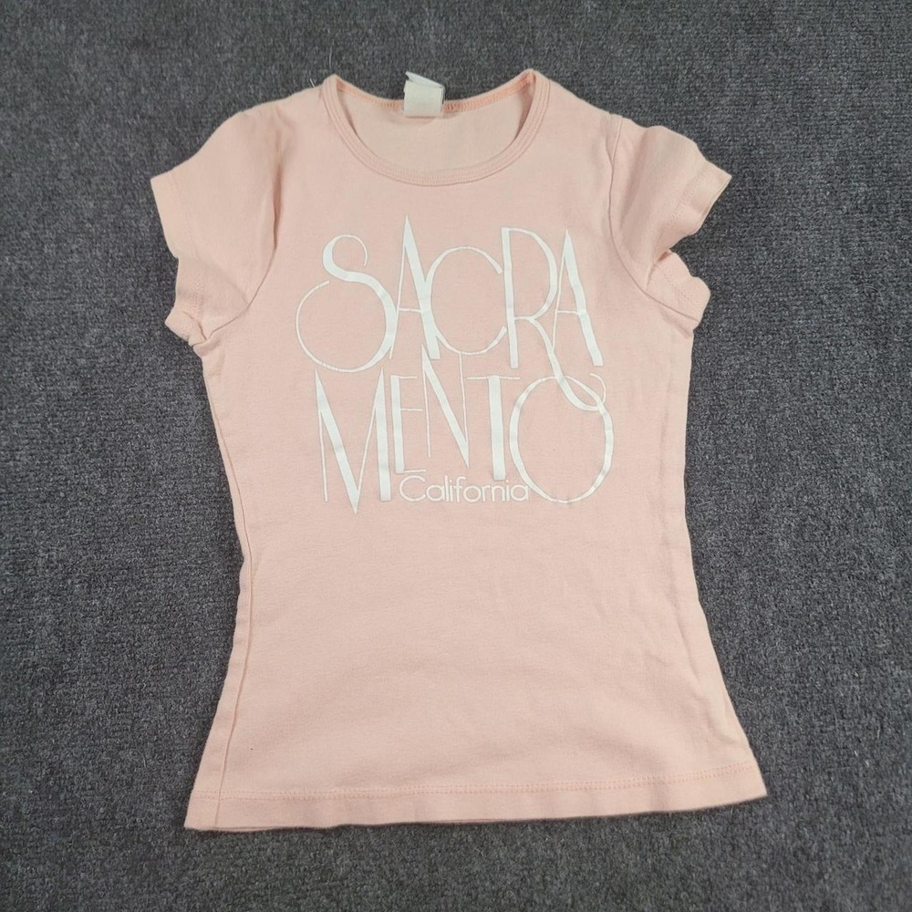 Sacramento California Graphic Baby Tee Pink White Short Sleeve Y2K Top XS